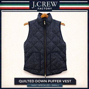 J.Crew Factory Excursion Quilted Puffer Down Vest Navy Blue Speckled Small